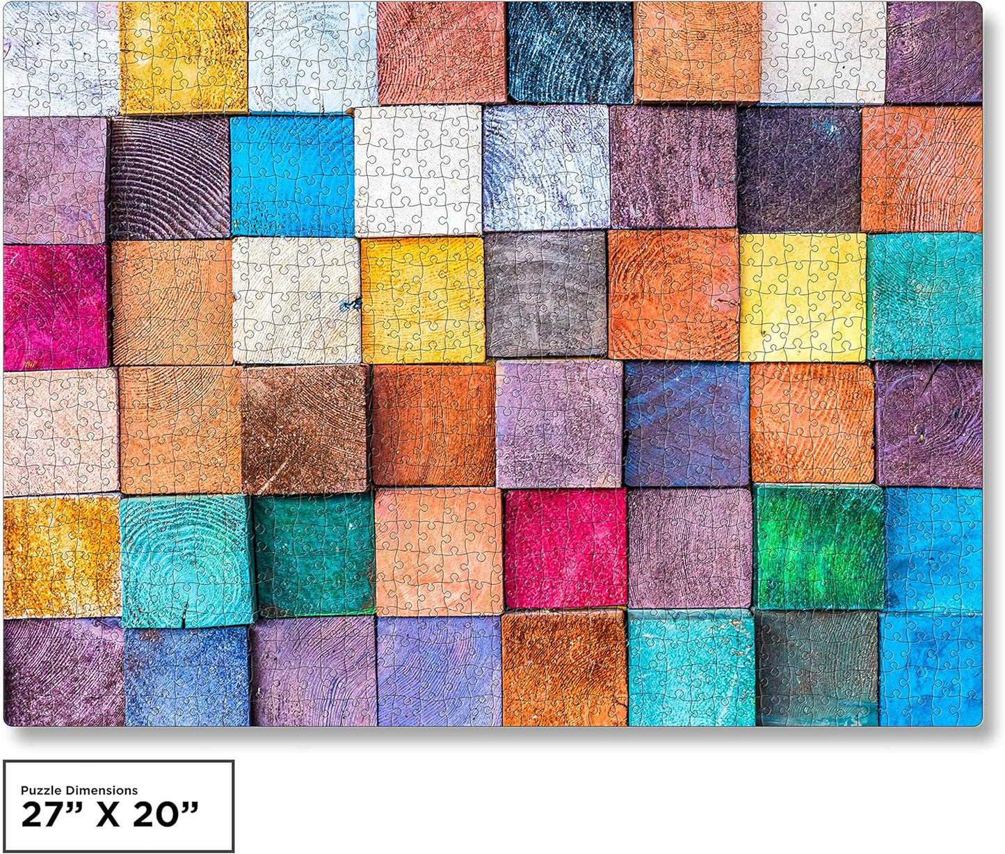 QuizQuirk 1000 Piece Puzzle, Colorful Wooden Blocks Jigsaw Puzzle for Adults/Teens (Puzzle Saver Kit Included)