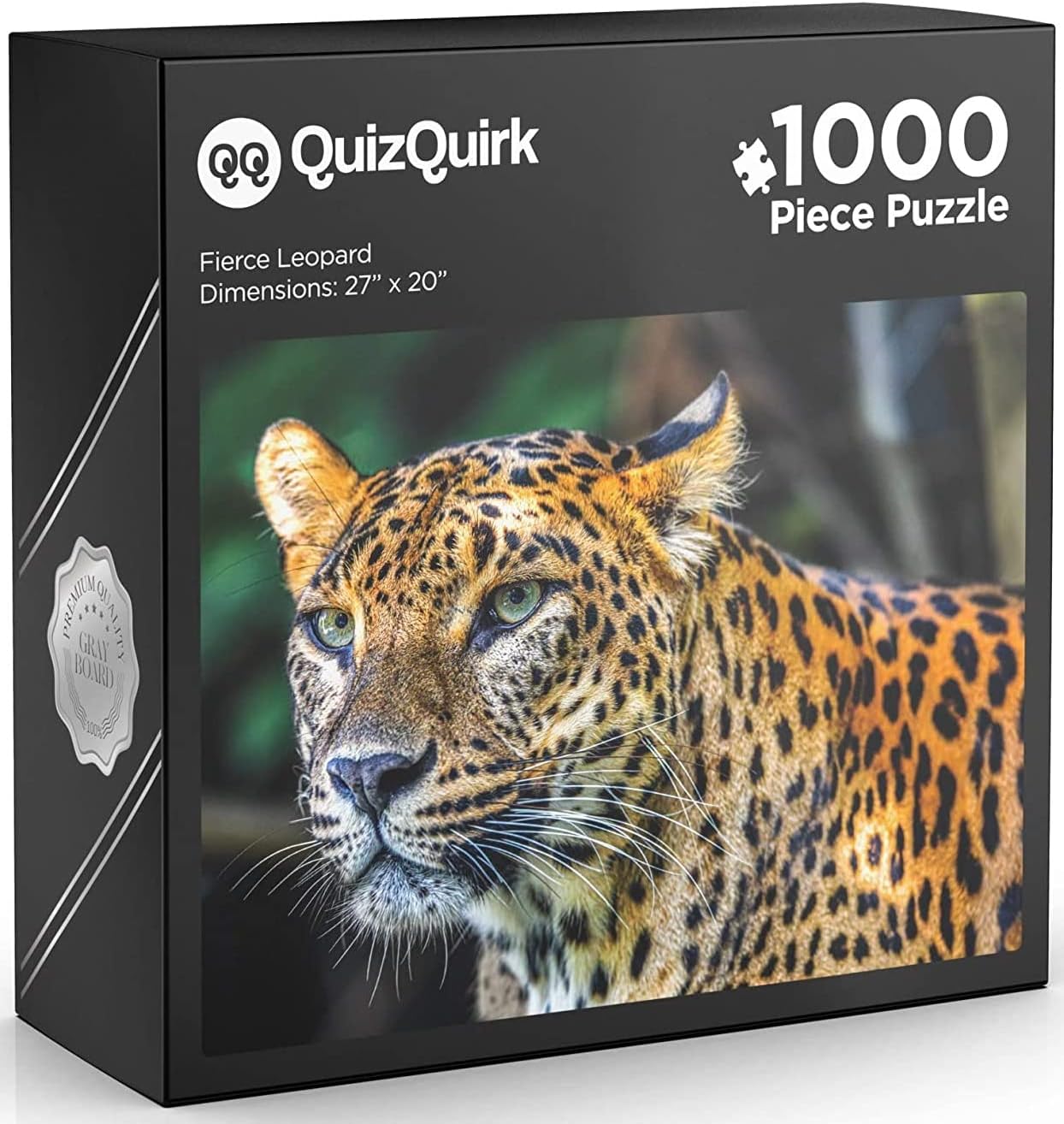 QuizQuirk 1000 Piece Puzzle, Bold Leopard Jigsaw Puzzle for Adults/Teens (Puzzle Saver Kit Included)