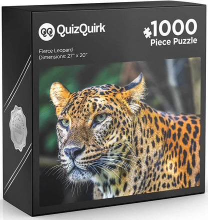 QuizQuirk 1000 Piece Puzzle, Bold Leopard Jigsaw Puzzle for Adults/Teens (Puzzle Saver Kit Included)