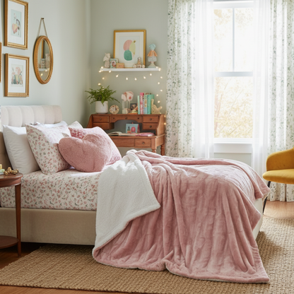 Tache Faux Fur Pink White Heart Shape Throw Pillow (#7)