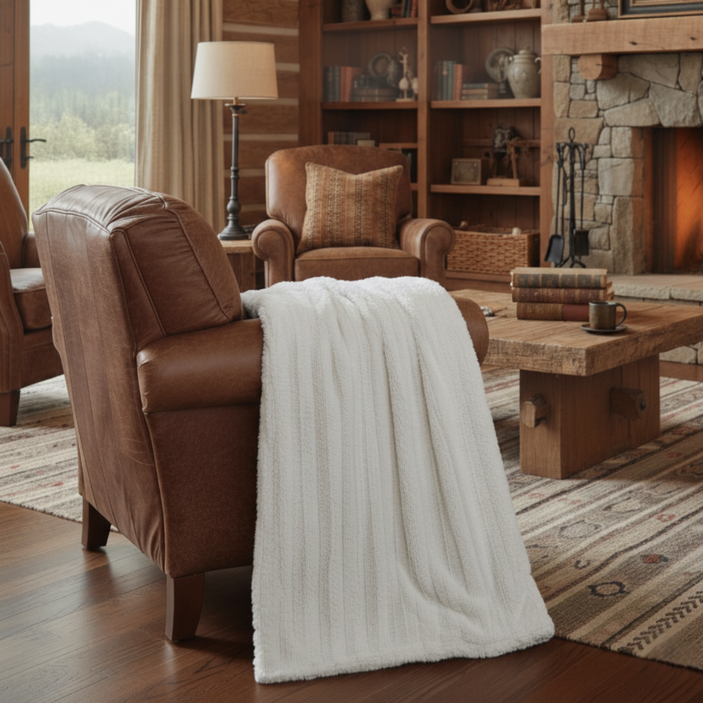 Tache White Ivory Polar Faux Fur with Sherpa Throw Blanket