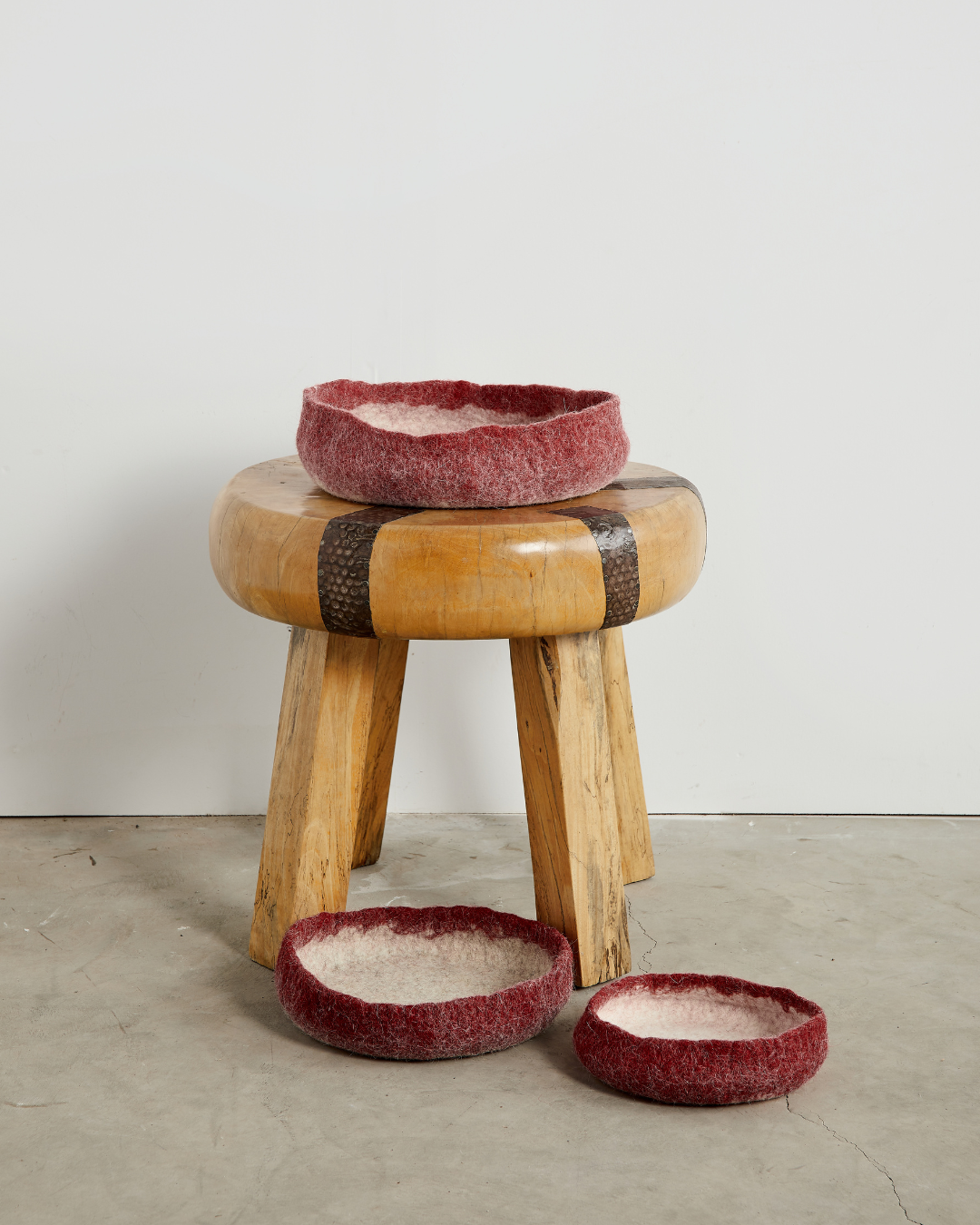 Berry Red Decorative Wool Nesting Bowls