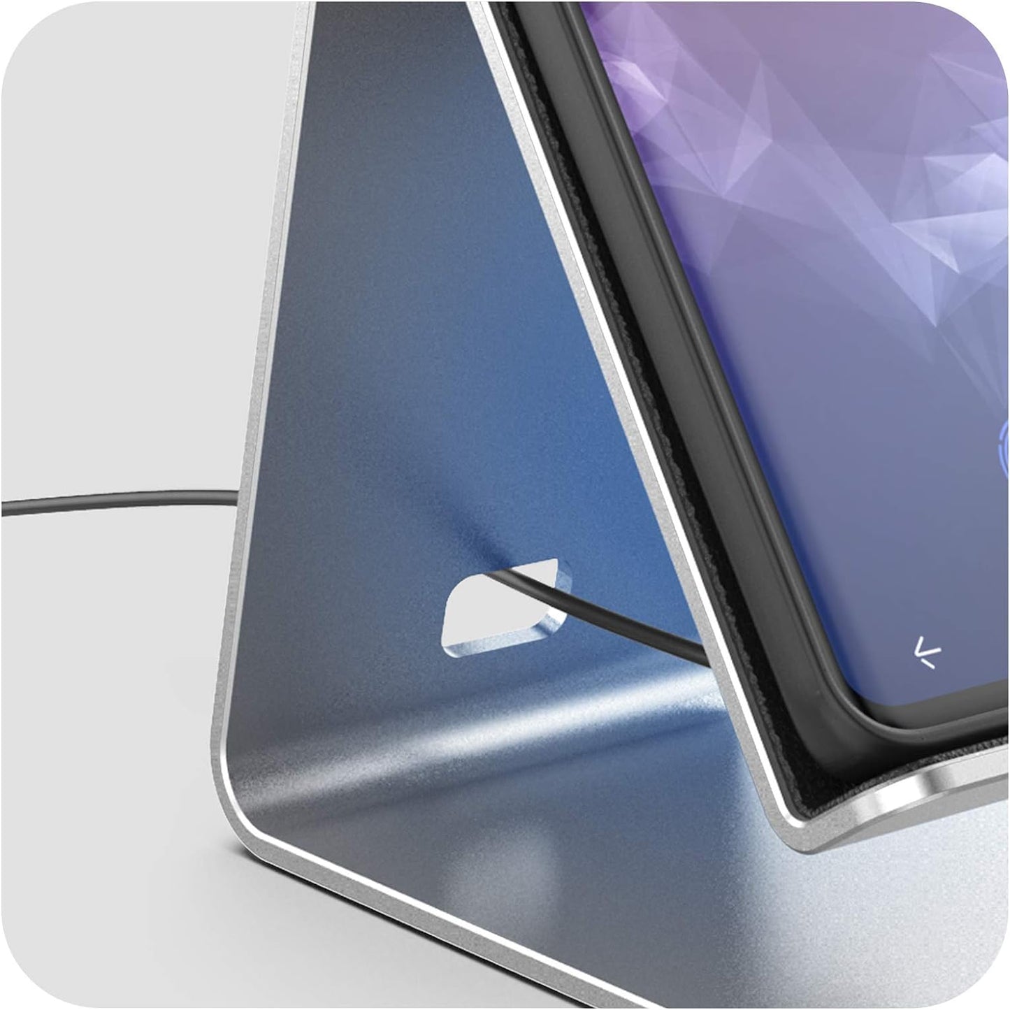 PowerStand Wireless Charging Stand with Dimmable LED Backlights - Desktop Charger for iPhone, Android and Galaxy Phone Models (Aluminum Silver)