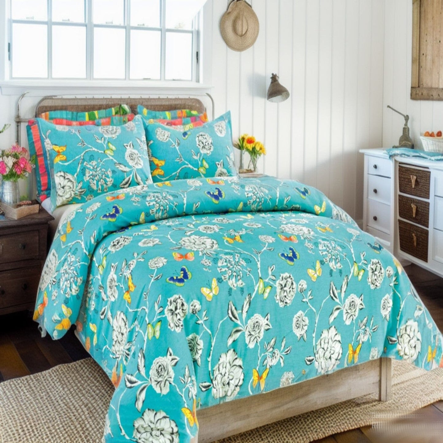 Tache Butterfly Wonderland Cotton Aqua Floral Duvet Cover (2142)