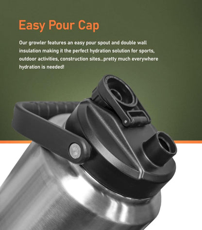 Insulated 1 Gallon Water Bottle with Sleeve - Stainless Steel Wide Mouth Growler with Tactical Carrying Bag - Insulation for Hot/Cold Drinks (128oz)