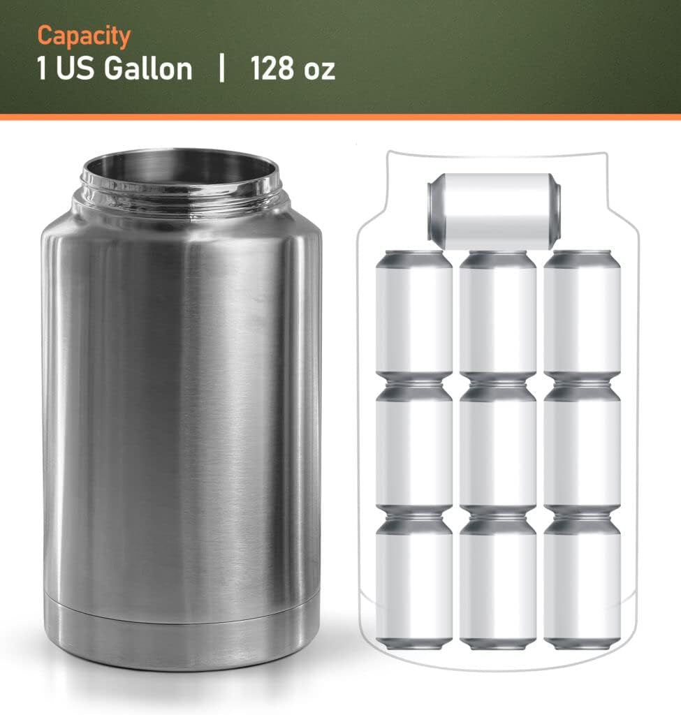 Insulated 1 Gallon Water Bottle with Sleeve - Stainless Steel Wide Mouth Growler with Tactical Carrying Bag - Insulation for Hot/Cold Drinks (128oz)