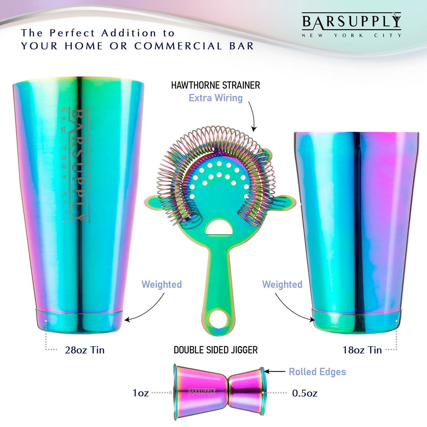 Professional 4-Piece Boston Cocktail Shaker Set