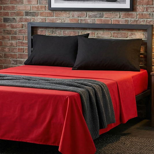 100% Cotton Vibrant Red & Black Sheet Set for Modern Bedding
