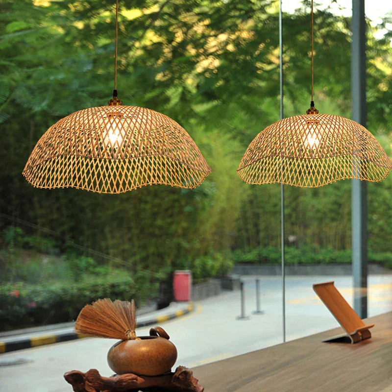 Hand-Woven Bamboo and Rattan Wicker Pendant Light