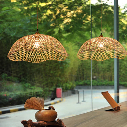 Hand-Woven Bamboo and Rattan Wicker Pendant Light