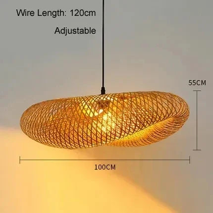 Chinese Handmade Bamboo Wicker Wave Pendant Light