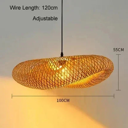Chinese Handmade Bamboo Wicker Wave Pendant Light