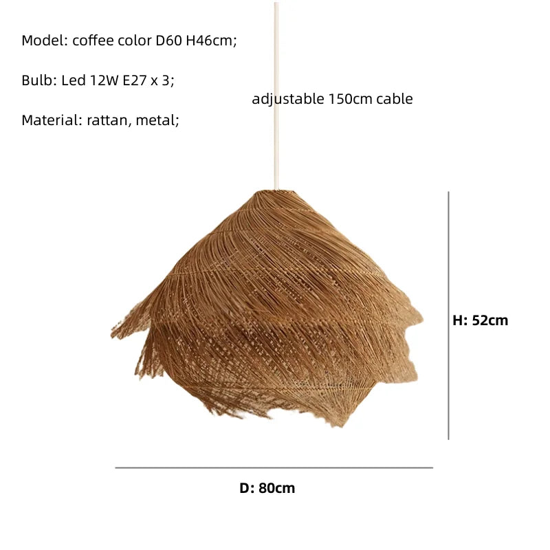 Rattan LED Pendant Light Fixture for Dining and Indoor Spaces