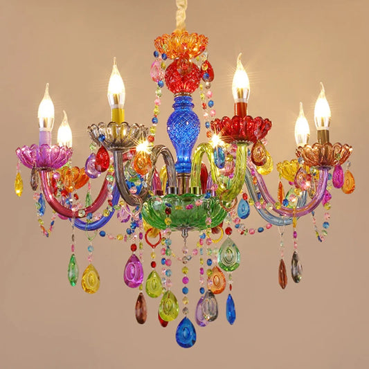Colorful Crystal Chandelier | Modern Dining Room Lighting
