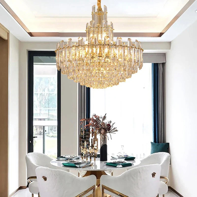 LED Crystal Gold Chandelier | Modern Dining Room Lighting