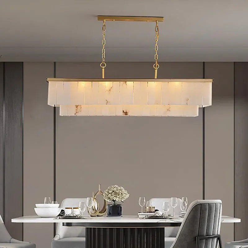 Natural Marble LED Chandelier with Gold Frame