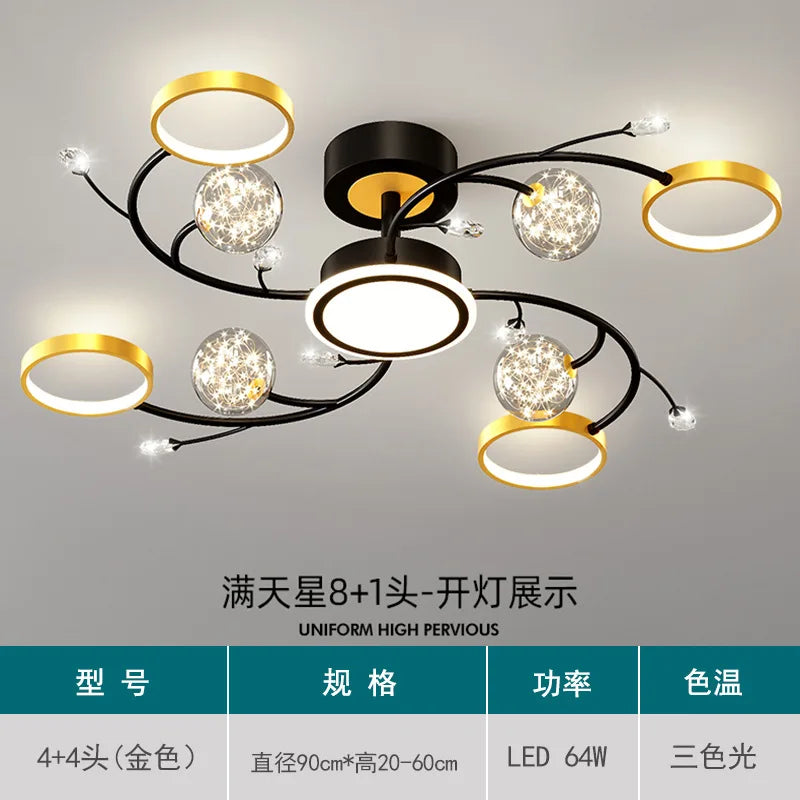 Black Ceiling Chandelier: Modern Starry Gold Design