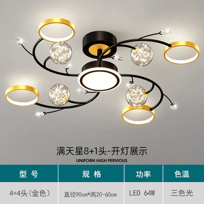Black Ceiling Chandelier: Modern Starry Gold Design