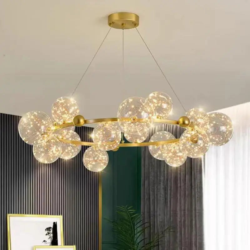 Painted Metal Ring LED Pendant with Glass Orbs