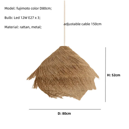 Rattan LED Pendant Light Fixture for Dining and Indoor Spaces