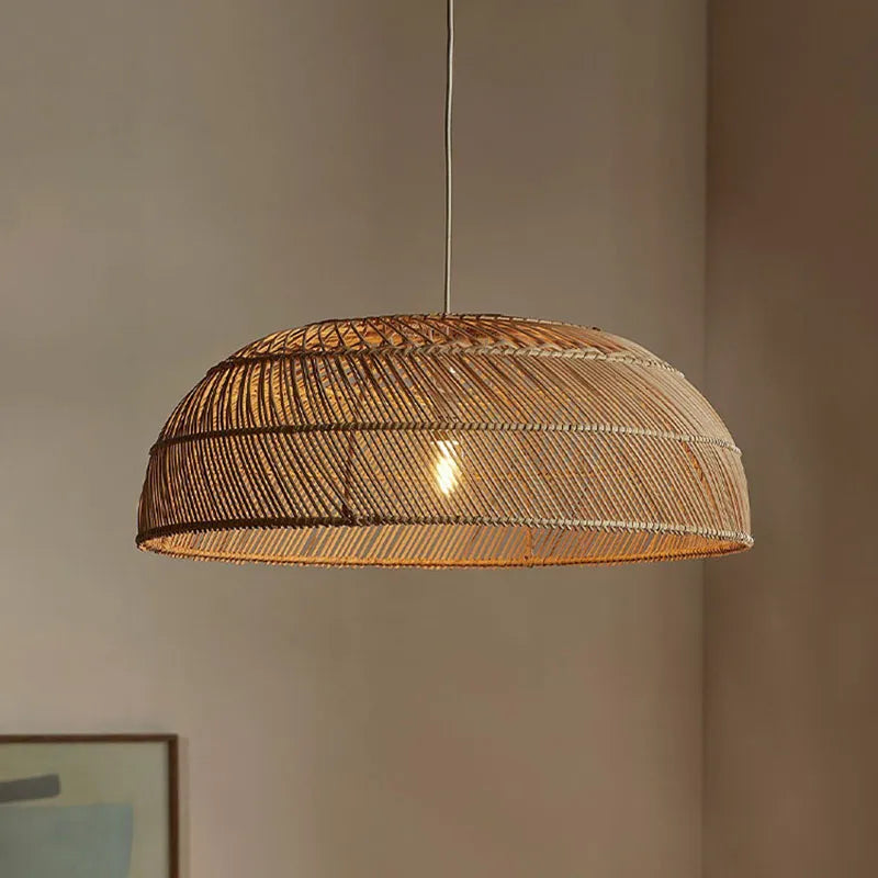 Chinoiserie Flat Rattan Pendant Light for Refined Interiors