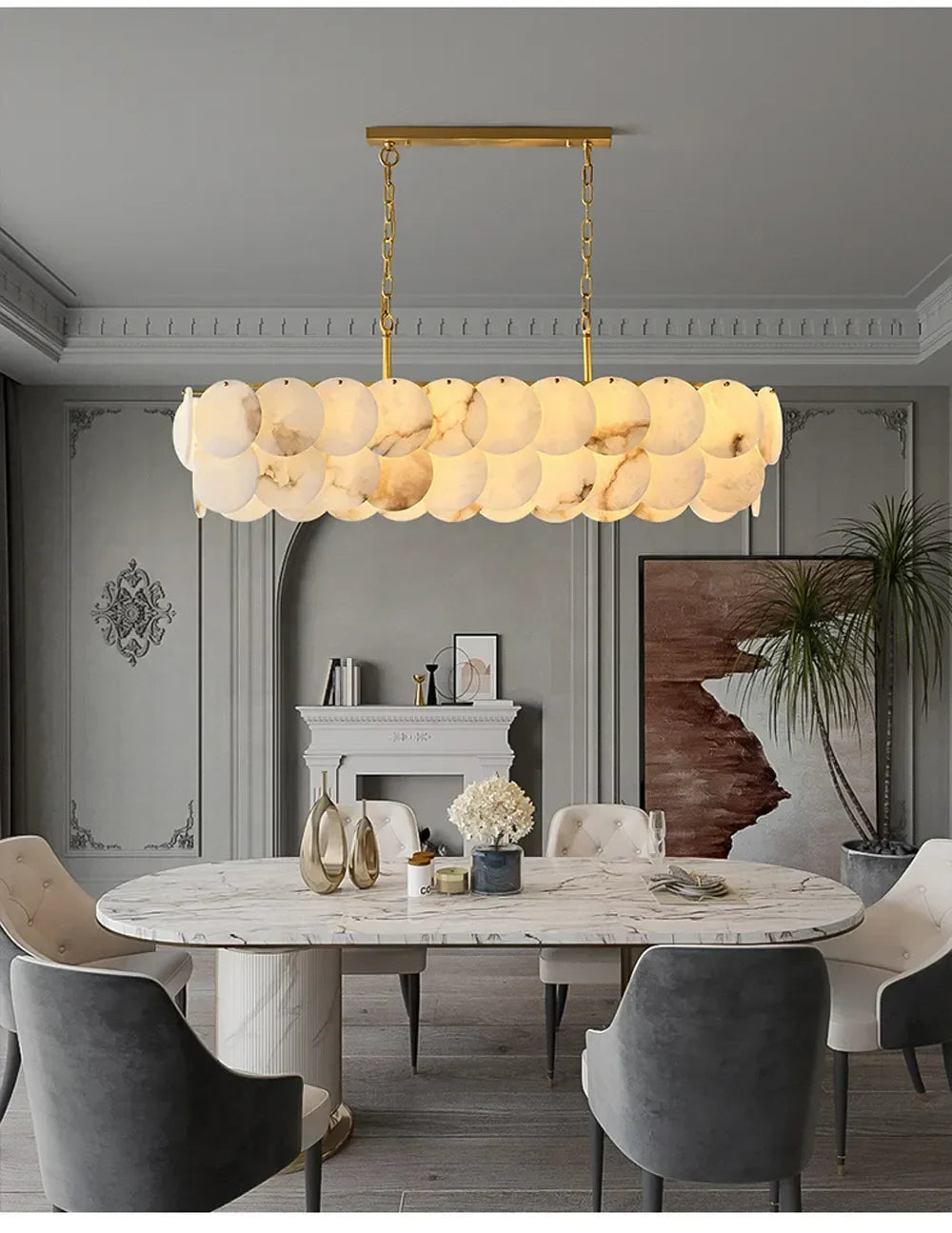 Natural Marble LED Chandelier for Modern Living Spaces