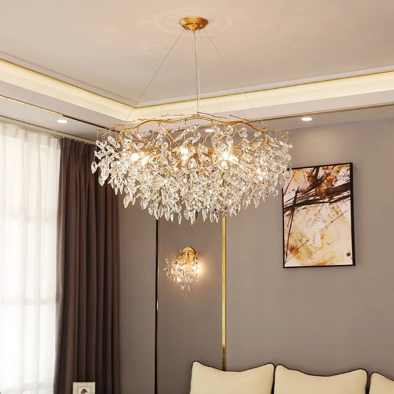 LED Leaf Crystal Ceiling Chandelier for Modern Interiors