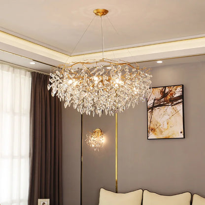 LED Leaf Crystal Ceiling Chandelier for Modern Interiors