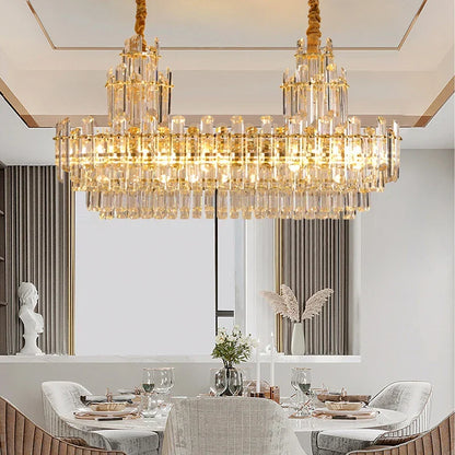 LED Crystal Gold Chandelier | Modern Dining Room Lighting
