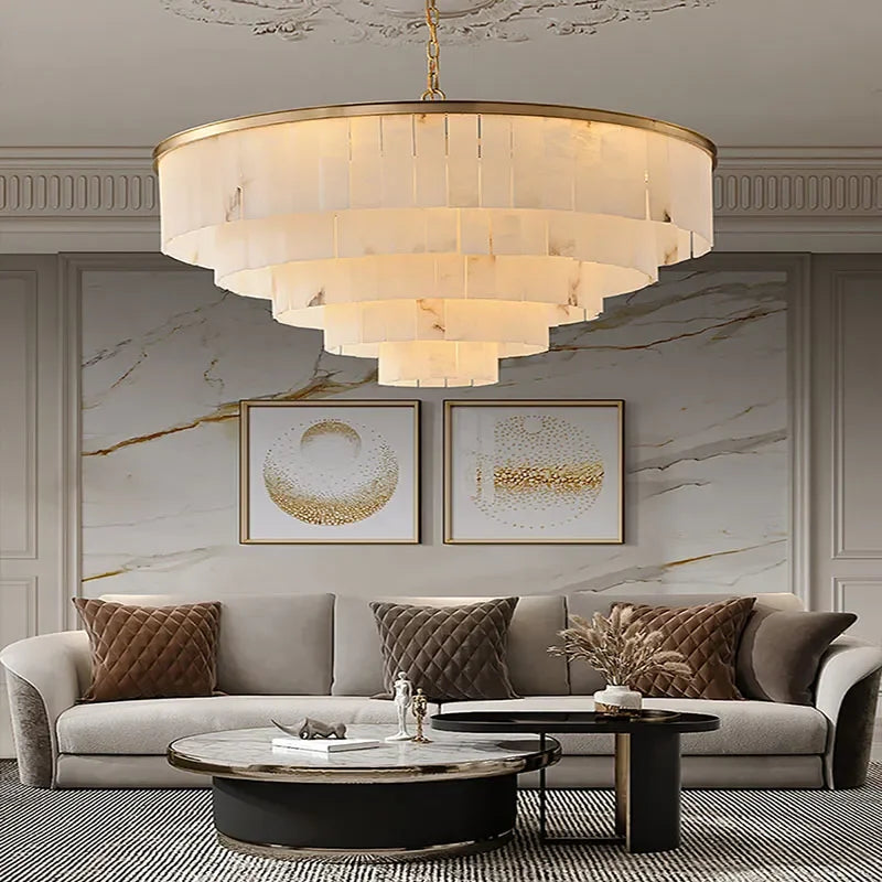 Natural Marble LED Chandelier with Gold Frame