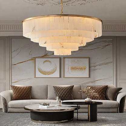 Natural Marble LED Chandelier with Gold Frame