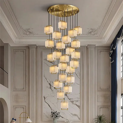 Natural Marble LED Chandelier with Gold Frame