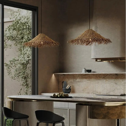 Rattan LED Wabi Sabi Pendant Light for Dining Room