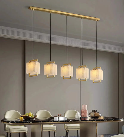 Natural Marble LED Chandelier with Gold Frame