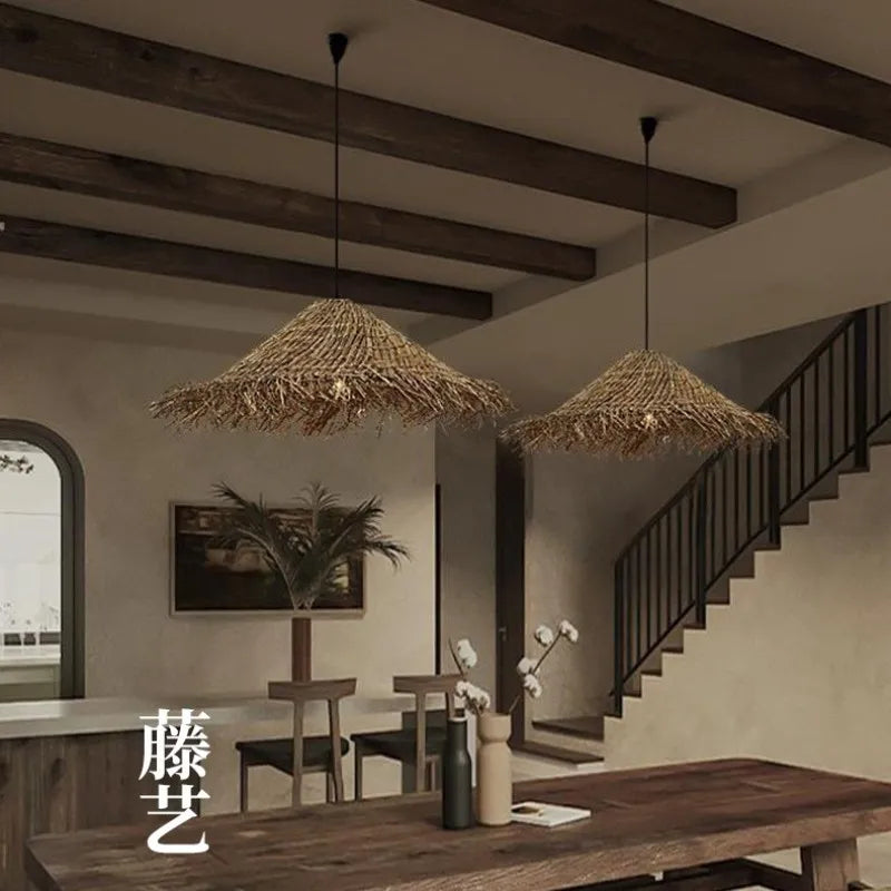 Rattan LED Wabi Sabi Pendant Light for Dining Room