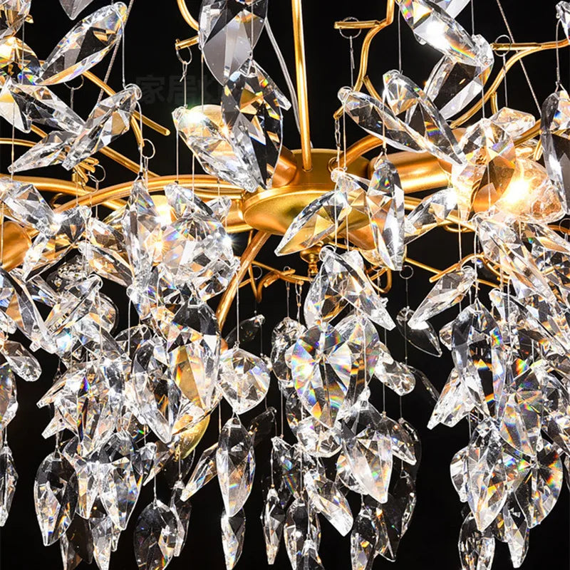 LED Leaf Crystal Ceiling Chandelier for Modern Interiors