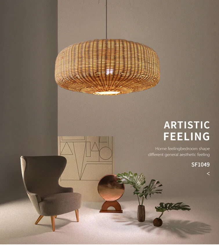 Handcrafted Rattan Pendant Light with Chinese Vintage Design