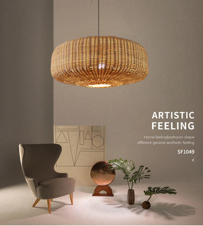 Handcrafted Rattan Pendant Light with Chinese Vintage Design