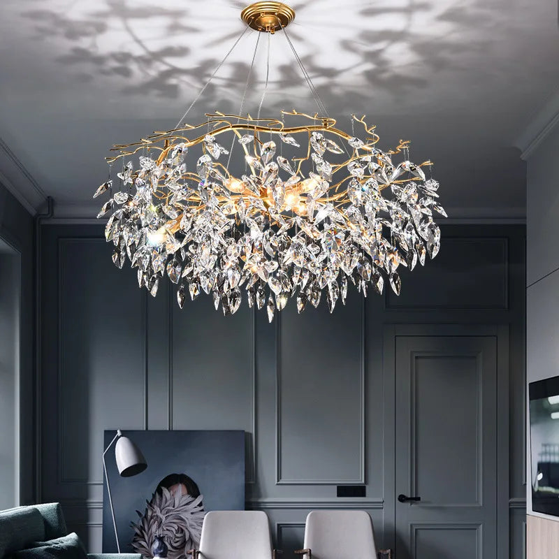 LED Leaf Crystal Ceiling Chandelier for Modern Interiors