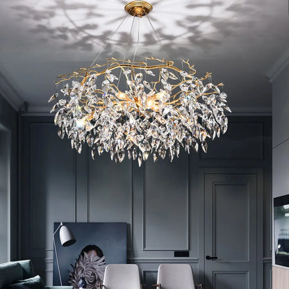 LED Leaf Crystal Ceiling Chandelier for Modern Interiors