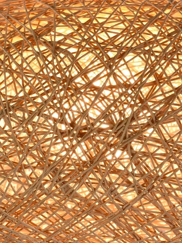 Iron & Acrylic Spherical LED Pendant Light with Rattan-Inspired Weave