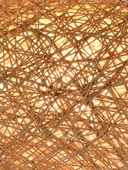 Iron & Acrylic Spherical LED Pendant Light with Rattan-Inspired Weave
