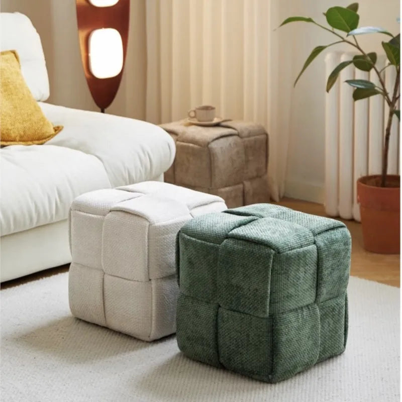 MOMO Chenille Mesh Red Woven Bench Short Stool Shoe Changing Stool Living Room Sofa Stool Household Small Stools
