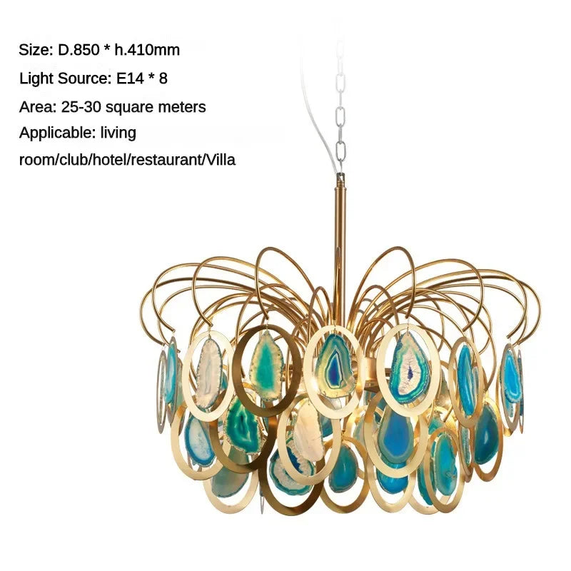 Crown Agate LED Ceiling Chandelier for Living & Dining Spaces