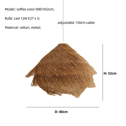 Rattan LED Pendant Light Fixture for Dining and Indoor Spaces