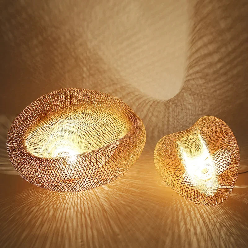 Chinese Handmade Bamboo Wicker Wave Pendant Light