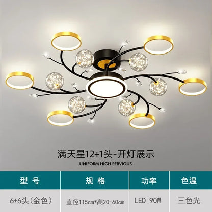 Black Ceiling Chandelier: Modern Starry Gold Design