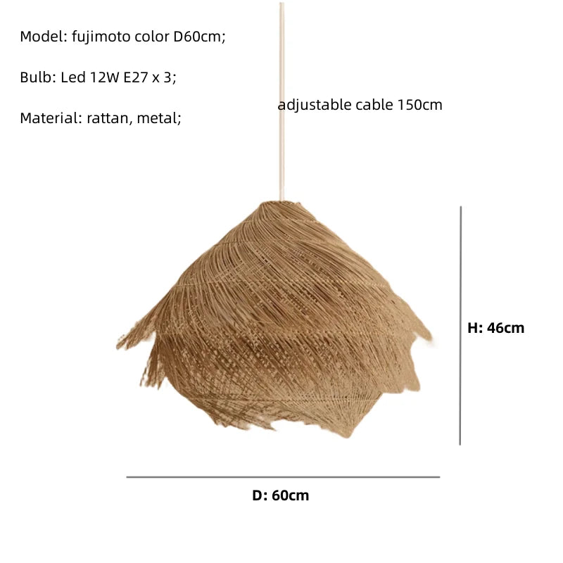 Rattan LED Pendant Light Fixture for Dining and Indoor Spaces