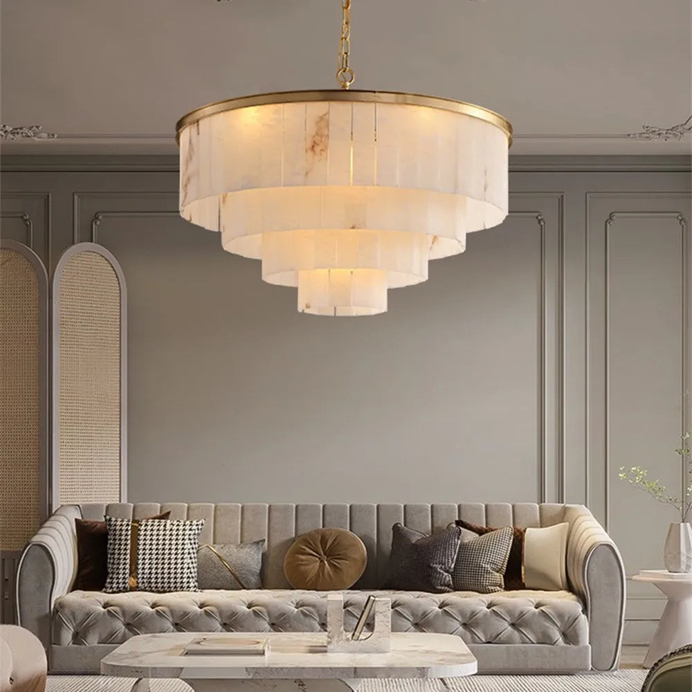 Natural Marble LED Chandelier with Gold Frame