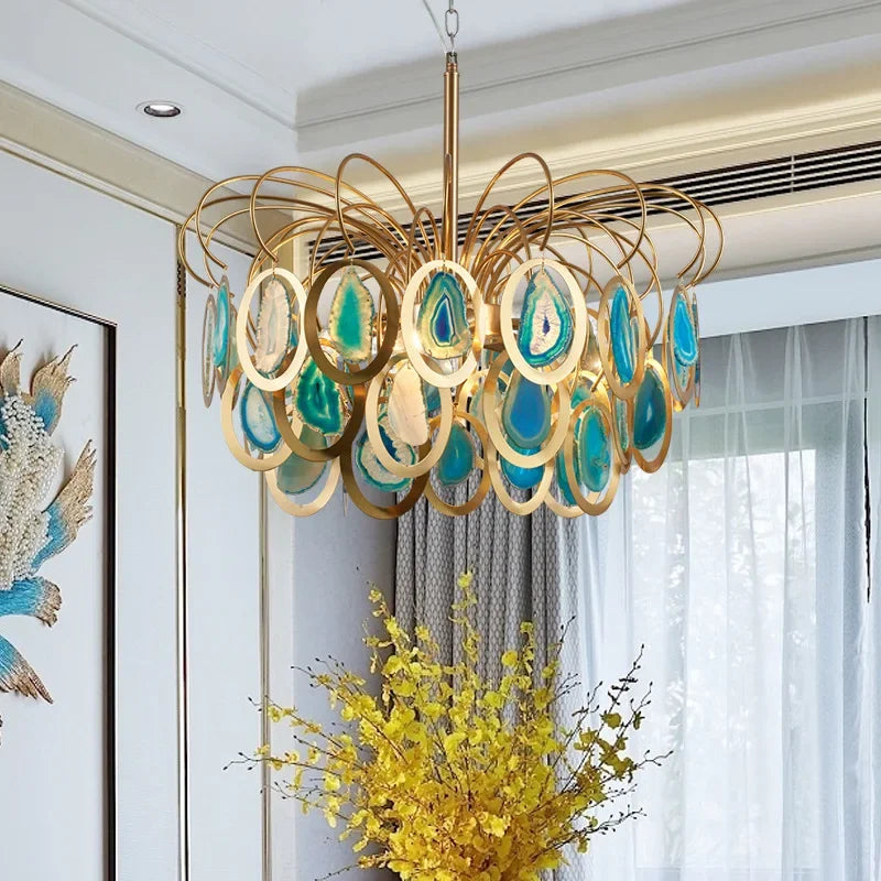 Crown Agate LED Ceiling Chandelier for Living & Dining Spaces